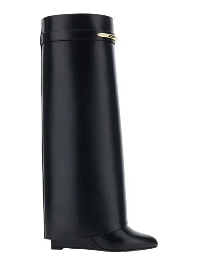 Givenchy Women Black Sandals With Logo Plaque On The Front And High Wedge Heel In Leather Woman