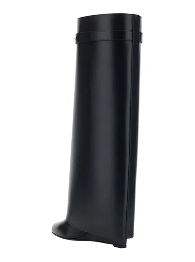 Givenchy Women Black Sandals With Logo Plaque On The Front And High Wedge Heel In Leather Woman