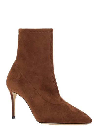 Casadei Stretch Camel Pointed-toe Ankle Boot In Brown