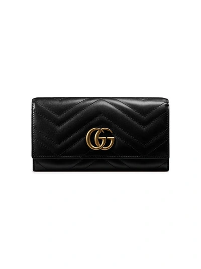 Gucci Gg Marmont Medium Quilted Flap Wallet, Black In Nero