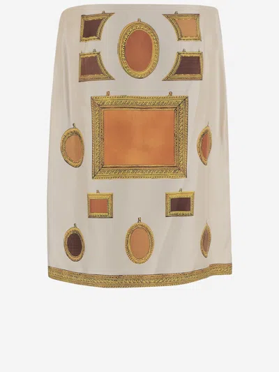 Versace Printed Silk Skirt In Neutral