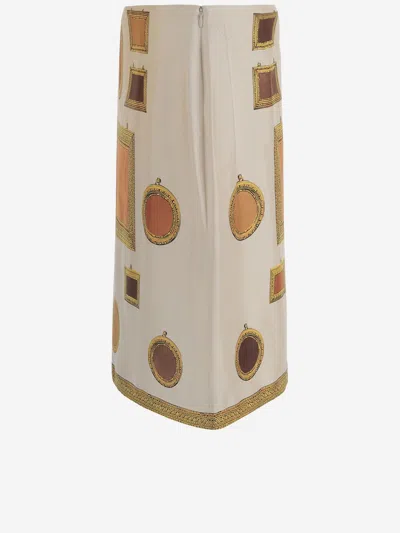 Versace Printed Silk Skirt In Neutral