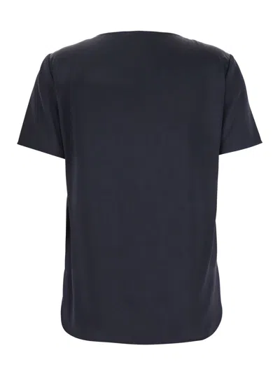 Max Mara Silk Crewneck T-shirt In Blue