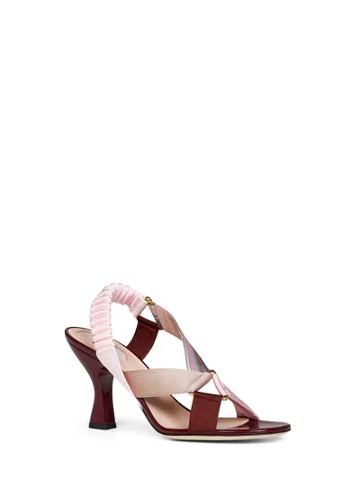 Fendi Elasticated Strap Leather Sandal In Burgundy