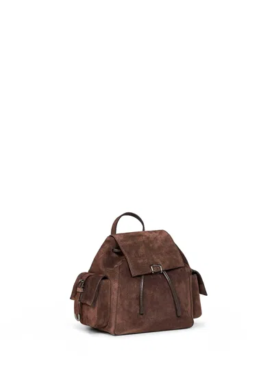 Brunello Cucinelli Suede Top Handle Backpack In Brown