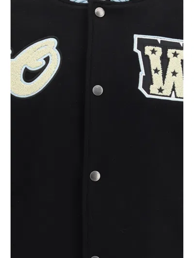Off-white Logo Flocked Button-up Bomber Jacket In Black
