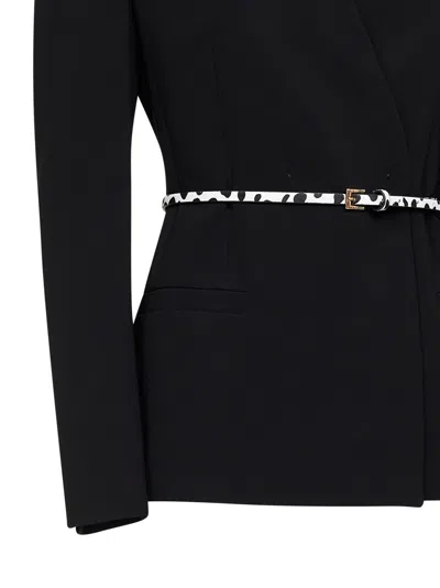 Max Mara Studio Double-breasted Cady Jacket With Belt In Black