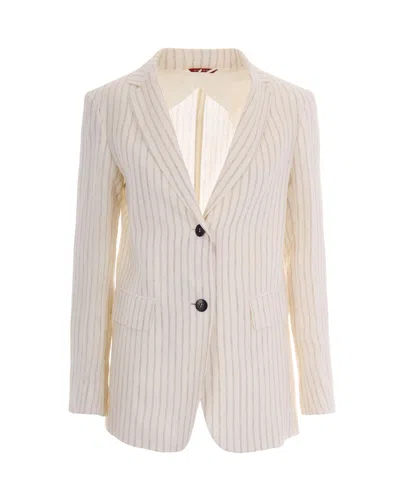 Max Mara Single-breasted Pinstriped Linen Blazer In White