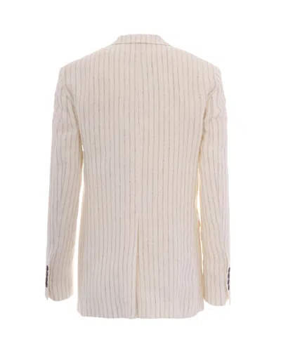Max Mara Single-breasted Pinstriped Linen Blazer In White