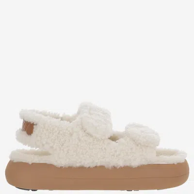 Moon Boot Platform Sandals Double Straps Shearling Upper In White