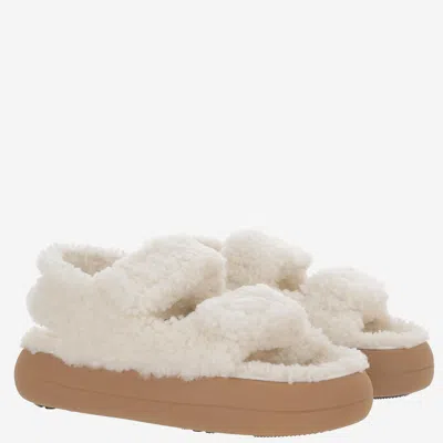 Moon Boot Platform Sandals Double Straps Shearling Upper In White