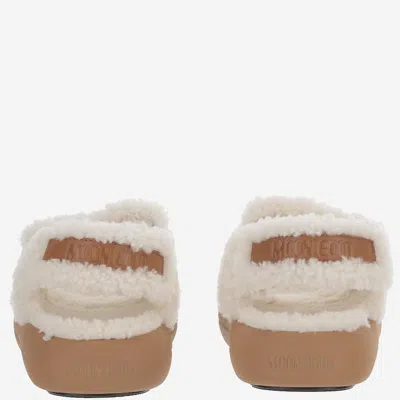 Moon Boot Platform Sandals Double Straps Shearling Upper In White