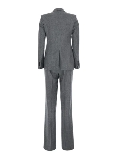 Tagliatore Double-breasted Structured Tech Fabric Pant Suit In Gray