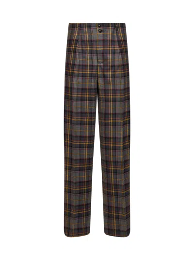 Etro Grey Check-pattern Stretch Wool Trousers In Multi