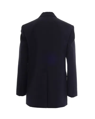 Max Mara Blue Solid Notched Lapel Blazer In Blue