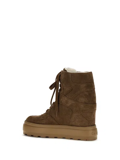 Casadei Suede Platform Wedge Boot In Brown