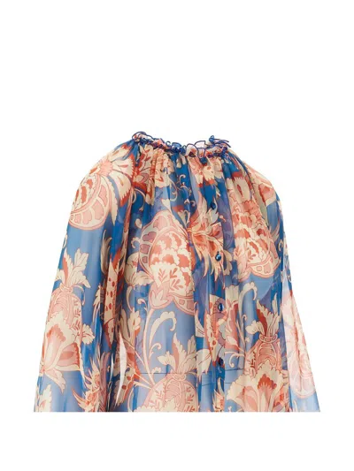 Etro Ruffled Button-front Silk Blouse In Multi