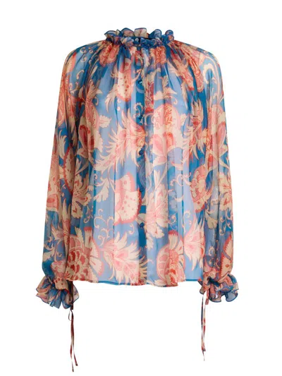 Etro Ruffled Button-front Silk Blouse In Multi