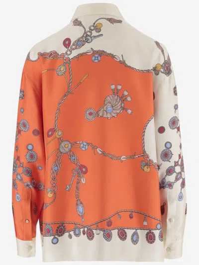 Versace Informal Shirt Silk Twill Print Stolen Jewels In Orange