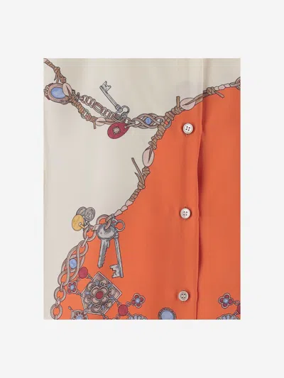 Versace Informal Shirt Silk Twill Print Stolen Jewels In Orange