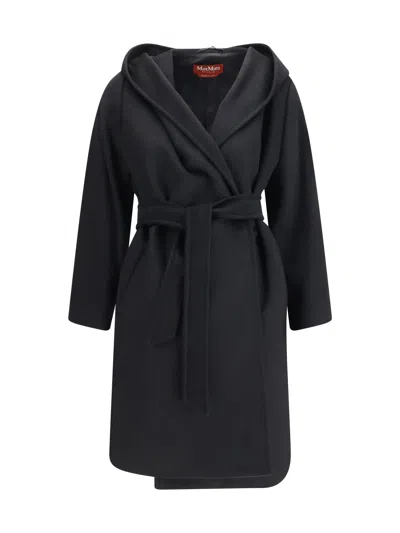 Max Mara Double-faced Wool Robe Coat In Black
