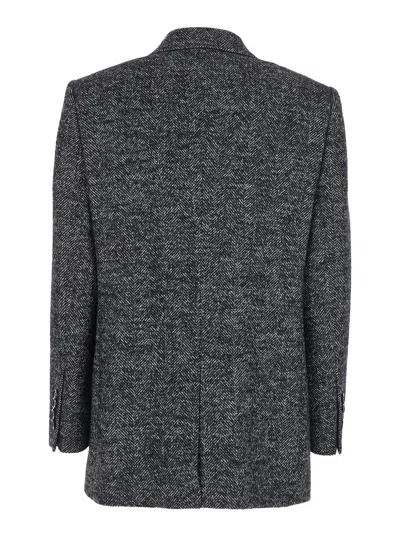 Dolce & Gabbana Herringbone Double-breasted Blazer In Blue