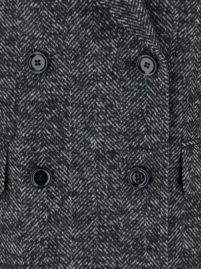 Dolce & Gabbana Herringbone Double-breasted Blazer In Blue