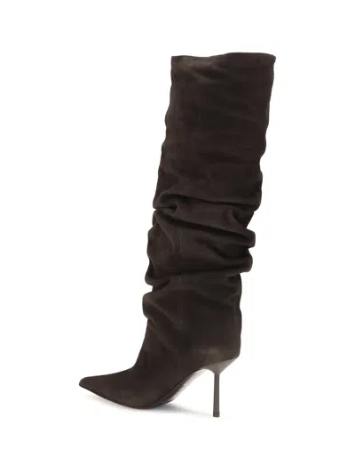 Le Silla Mid-calf Slouchy Boots With Pointed Toe And Stiletto Heel In Brown