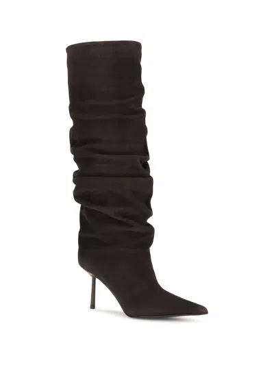 Le Silla Mid-calf Slouchy Boots With Pointed Toe And Stiletto Heel In Brown