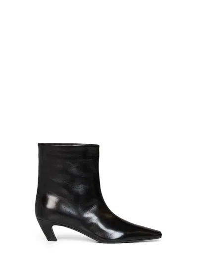 Khaite Black Smooth Calf Leather Arizona Ankle Boots In Black