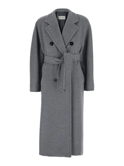 Max Mara Virgin Wool Belted Coat In Gray