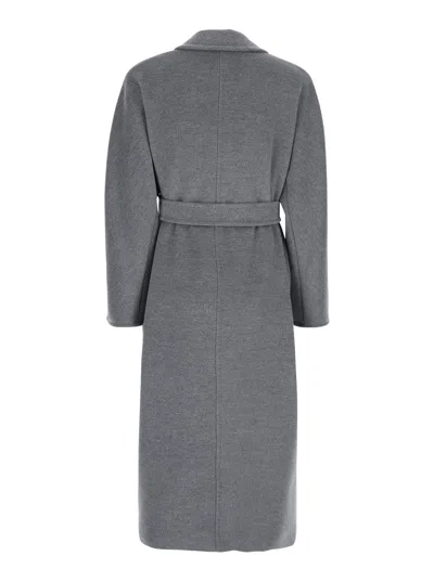 Max Mara Virgin Wool Belted Coat In Gray