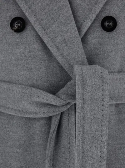 Max Mara Virgin Wool Belted Coat In Gray