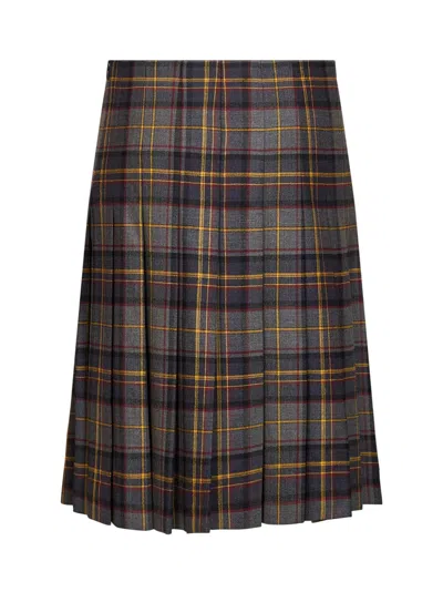 Etro Pleated Wool Check Skirt In Multi