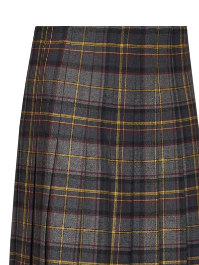 Etro Pleated Wool Check Skirt In Multi