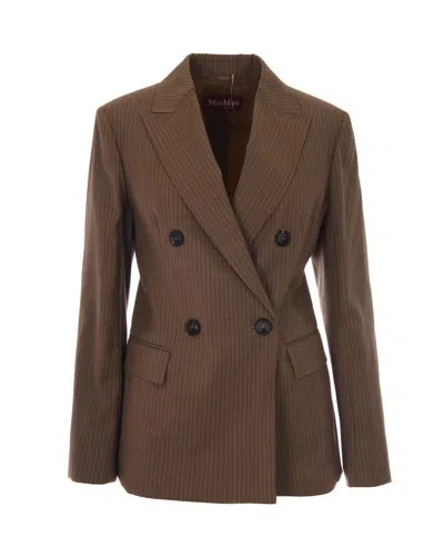 Max Mara Studio Double-breasted Pinstripe Blazer In Brown