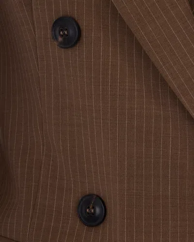 Max Mara Studio Double-breasted Pinstripe Blazer In Brown