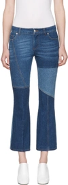 ALEXANDER MCQUEEN Blue Flared Patchwork Jeans