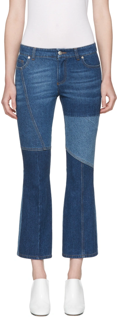 Shop Alexander Mcqueen Blue Flared Patchwork Jeans