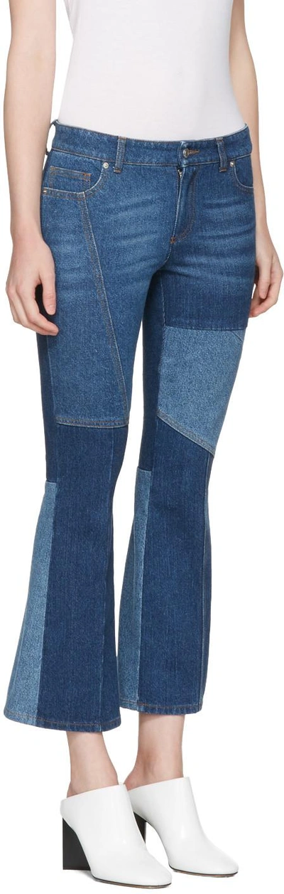 Shop Alexander Mcqueen Blue Flared Patchwork Jeans