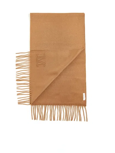 Max Mara Monogram Embroidered Cashmere Stole In Brown