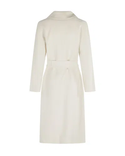Max Mara Studio Belted Wool Blend Wrap Coat In White