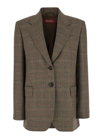 Max Mara Check-pattern Single-breasted Blazer In Brown