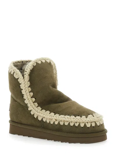 Mou Suede With Crochet Trim Ankle Boot In Green