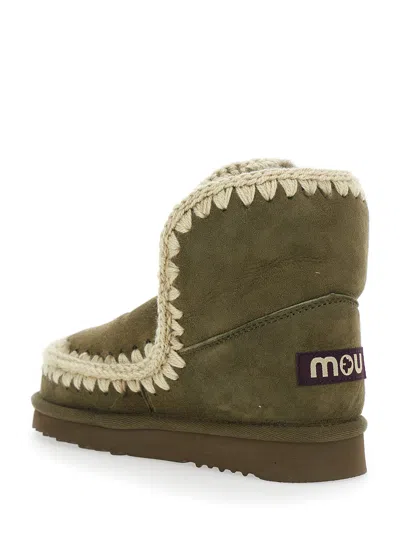 Mou Suede With Crochet Trim Ankle Boot In Green