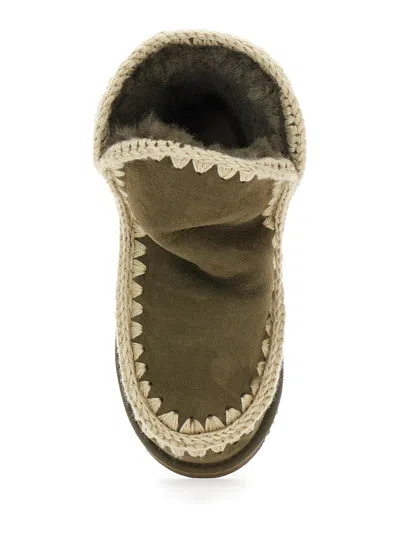 Mou Suede With Crochet Trim Ankle Boot In Green