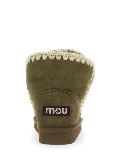 Mou Suede With Crochet Trim Ankle Boot In Green