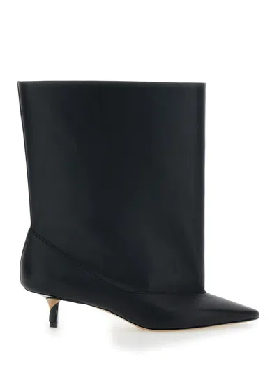 Jacquemus Pointed Toe Leather Ankle Boot In Black