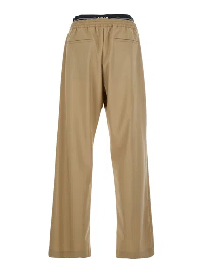 Msgm Virgin Wool Drawstring Trousers In Neutral