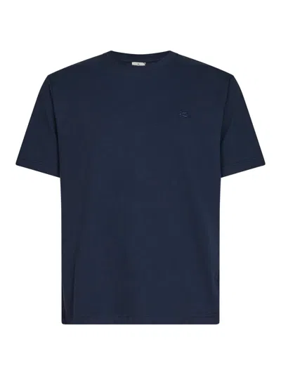 Etro Rome Cotton T-shirt With Embroidered Logo In Blue